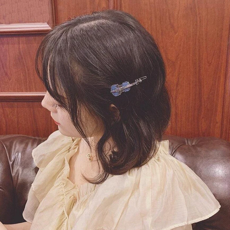 

1Pc Korean Hair Clip Violin Hair Clip Sweet Hairpins Cute Crystal Rhinestone Headwear Clips Barrette Women Hair Accessories