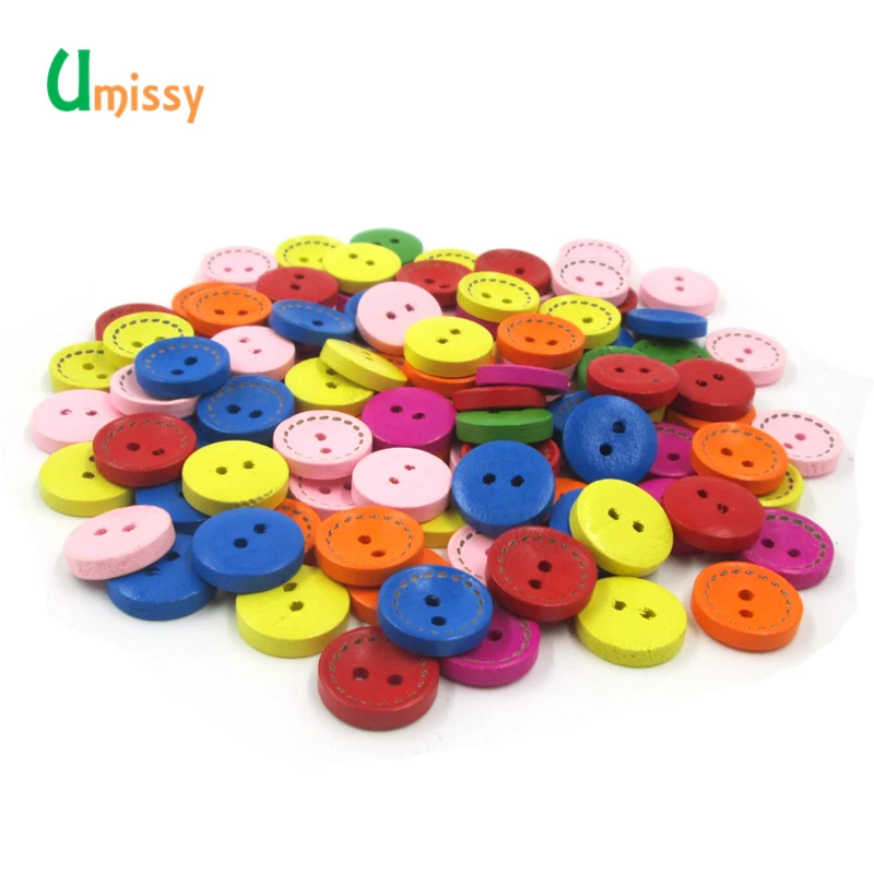 100 шт Круглые разноцветные Деревянные Кнопки DIY Скрапбукинг ремесла украшения