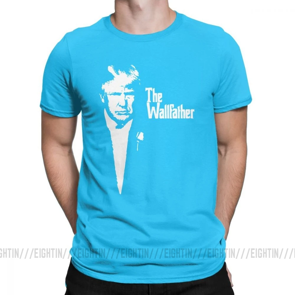 Trump The Wall Father Мужская футболка, винтажная очищенная хлопковая футболка с короткими рукавами, футболка с круглым вырезом, топы большого размера - Цвет: Medium Blue