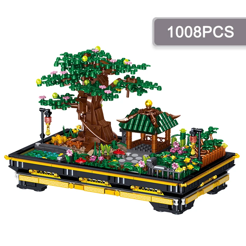 

1008pcs Mini Building Blocks Family Garden Pine Pavilion Bonsai Model Ornaments DIY Children's Educational Assembling Toy Bricks