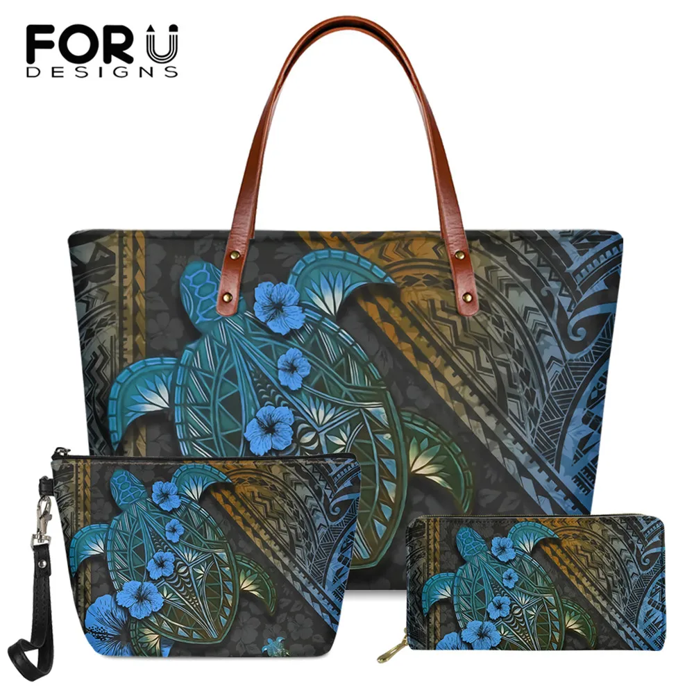 

FORUDESIGNS, гавайская полинезийская черепаха с искусственным рисунком, роскошная женская вместительная сумка через плечо и кошелек, женские су...