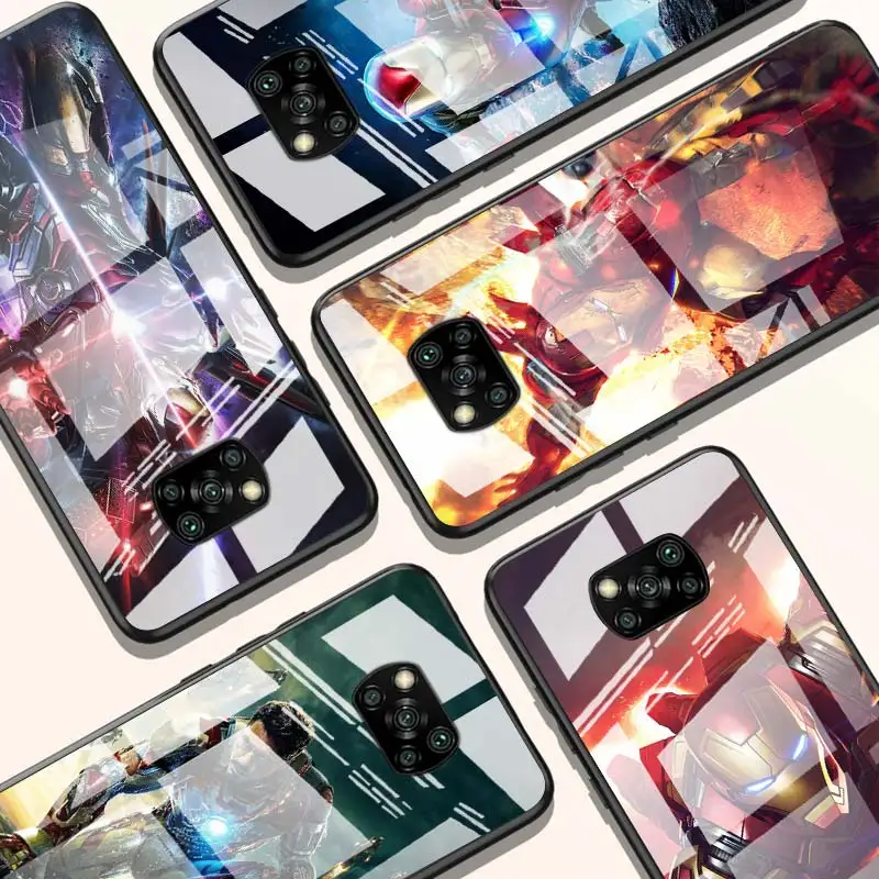 

Iron Man Marvel hero for Xiaomi POCO X3 NFC F3 M2 X2 F2 Redmi K30 Redmi Note 9 Pro Luxury Tempered Glass Phone Case Cover