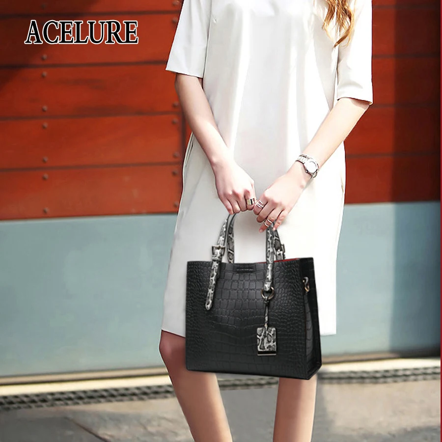 

ACELURE Solid Color Alligator PU Leather Shoulder Bags For Women Simple Style Female Handbags All-Match Ladies Casual Crossbody