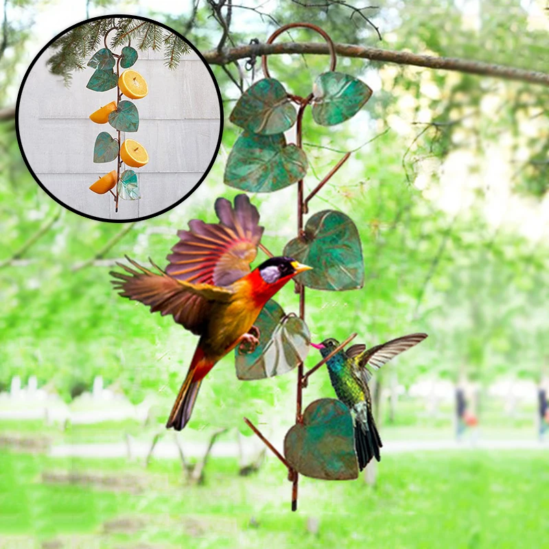 

Newly Metal Birds Feeder Creative Green Leaves Hanging Birds Feeder for Outdoor Garden Courtyard Decoration