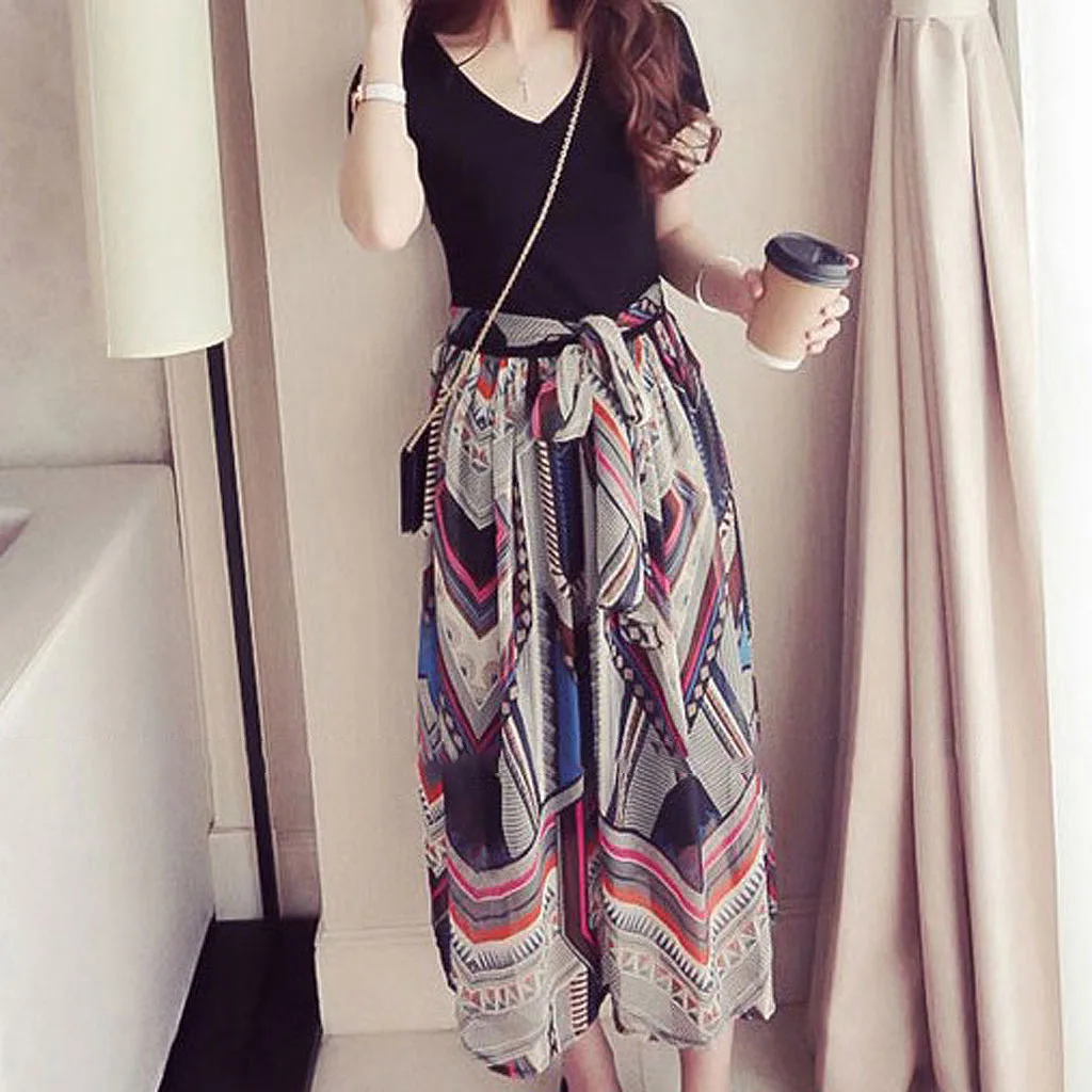 Женское летнее платье с коротким рукавом разрезом | Женская одежда