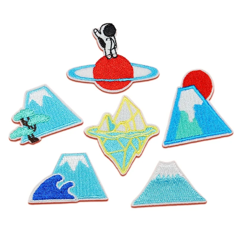 

100pcs/lot Embroidery Patch Small Volcano Mountain Sun Nature Clothing Decoration Craft Diy Iron Heat Transfer Applique