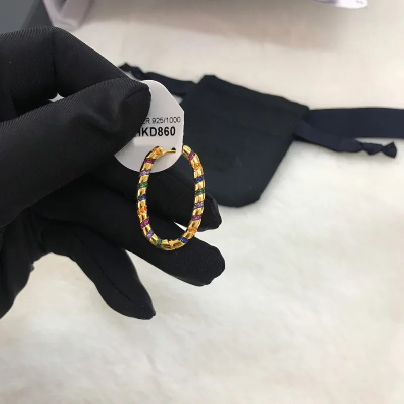 Модный шарм копия 1:1 желтый разноцветный обруч моно серьги с полосками женские