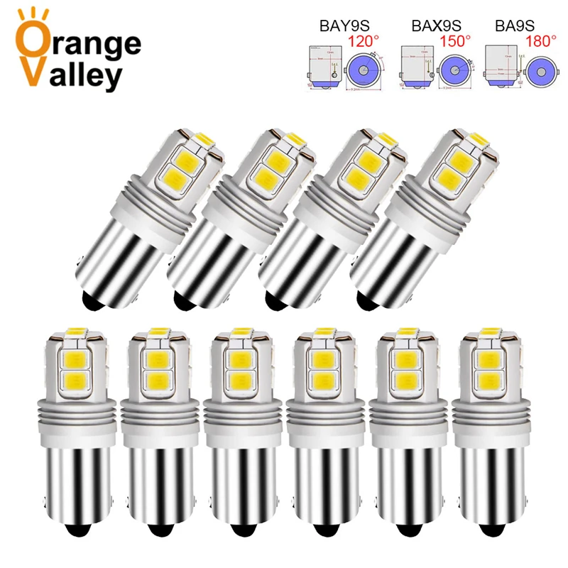

10pcs T4W BA9S BAX9S BAY9S LED Blub H6W 10 LED For Car Rear Map light 2835 SMD Auto Parking Reverse Lamp 6000K DC 12V