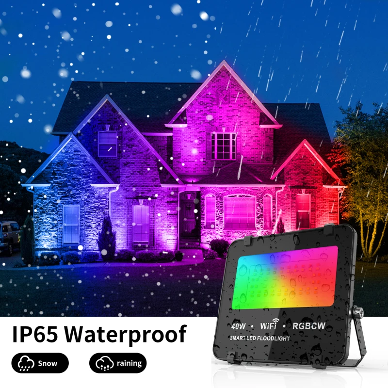 

40W RGBW LED Floodlight WIFI APP Group Control Outdoor Smart Flood Light Color Changing Spotlight Work With Alexa Google Home