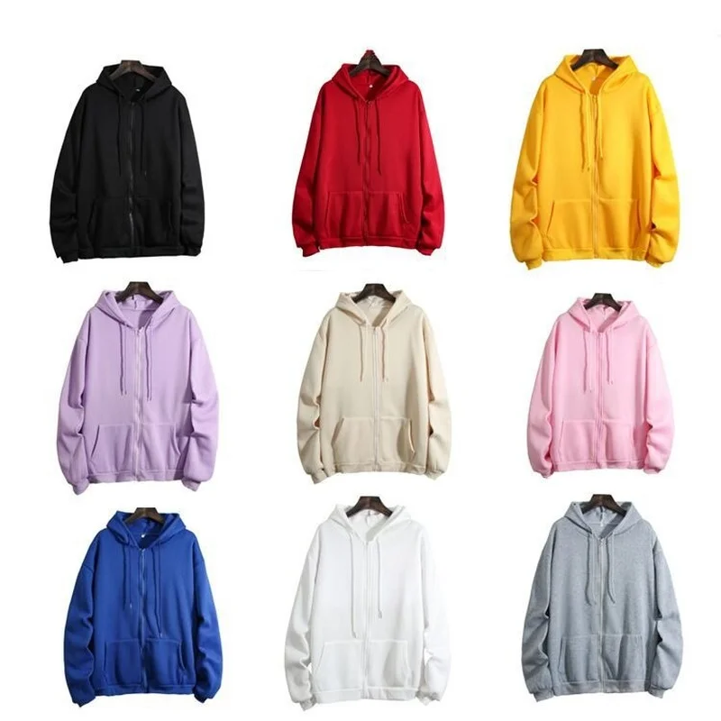 

Solid Oversized Zipper Hoodies Women 2021 Autumn Fleece Long Sleeve Clothing Zip Up Hooded Sweatshirts Unisex Casual Loose Hoody