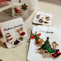 3pcsset cartoon christmas brooches decorations snowmen elk tree gils favourite small badge ornaments women fashion gifts 2021