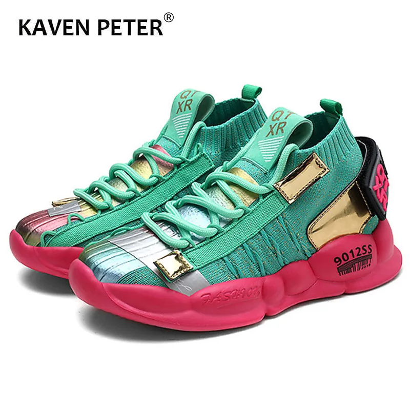 Дизайнерские кроссовки для всей семьи Детские разноцветные дышащие летающие