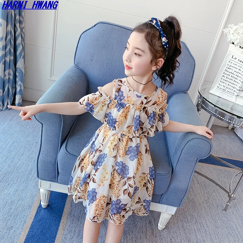

Summer Dress Girl Beach Off Shoulder Child Dress Long Floral Kids Dress Teenage Girls Children's Clothing 4 6 8 10 12 13 Years
