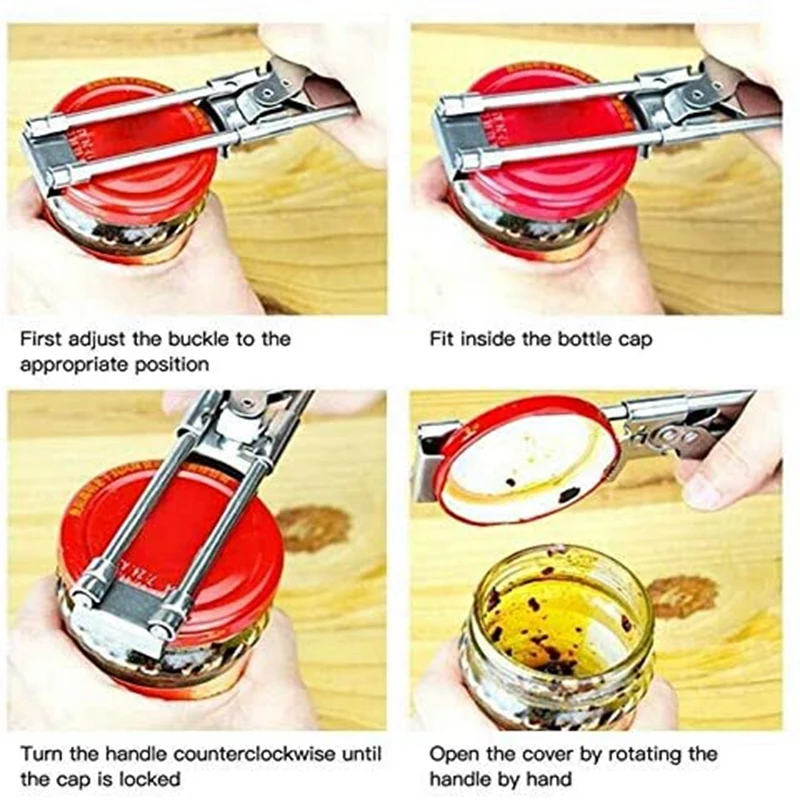 

4PC Master Opener Adjustable Jar & Bottle Opener,Kitchenware Stainless Steel Adjustable Multifunctional Side Cut Opener