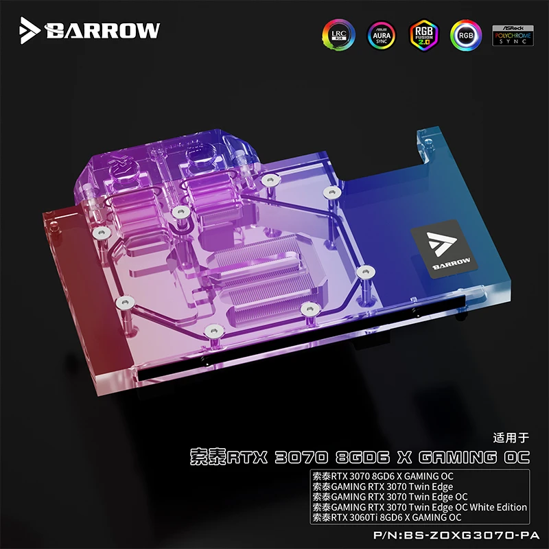 

Barrow GPU Water Block For ZOTAC RTX 3070 Gaming Series / 3060Ti, Graphics Card Cooler 5V SYNC + Blackplate, BS-ZOXG3070-PA