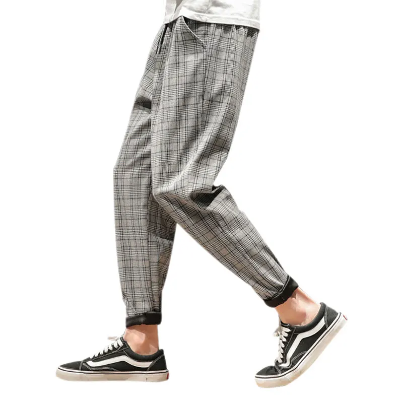 

Men Pants high wasit spring summer fashion pocket Men's Slim Fit Plaid Straight Leg Trousers Casual Pencil Jogger Casual Pants