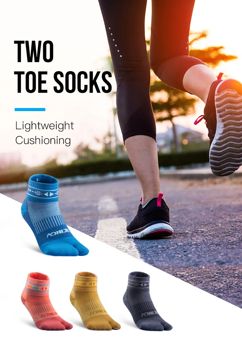 AONIJIE 2 Pairs/Set E4805 Outdoor Sports Running Athletic Performance Tab Training Cushion Compression Two Toe Socks Walking