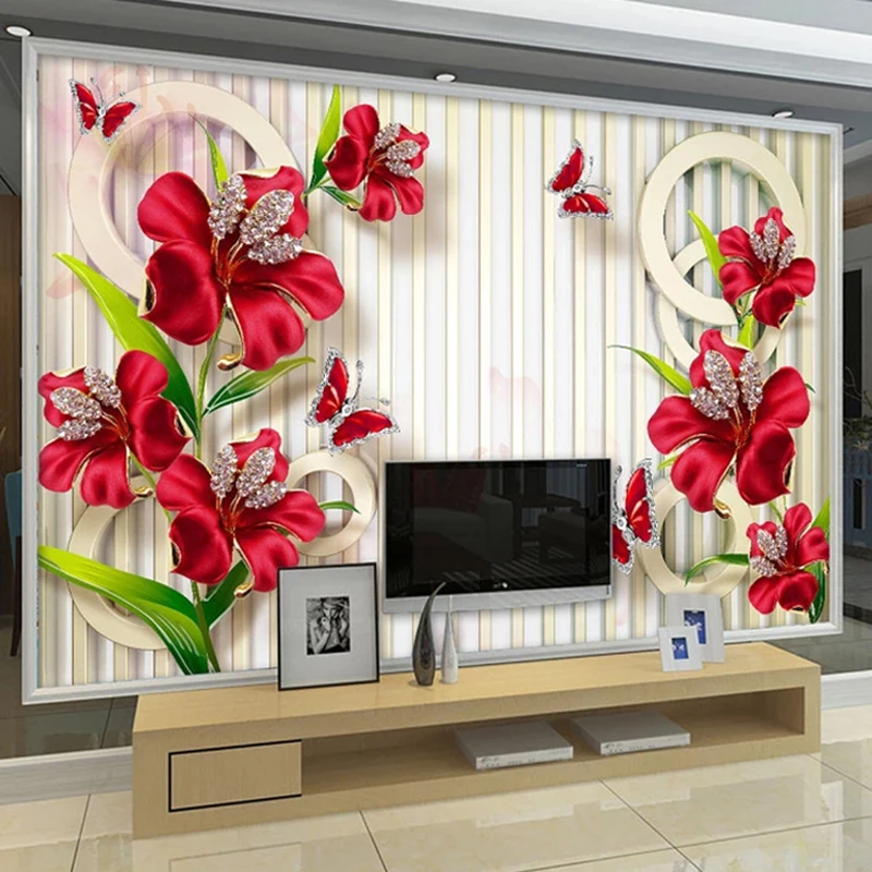 Настенные обои на заказ 3D ювелирные украшения Алмазный цветок бабочка настенная