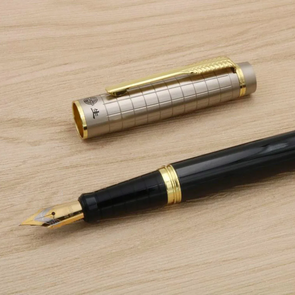 Металлическая перьевая ручка 223 подарок со средним пером серая Черная решетка