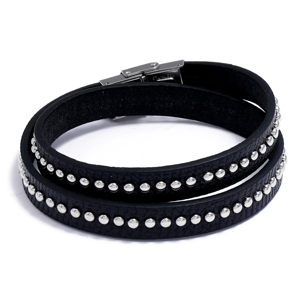 

Men's Hot Rhinestone Leather Bracelet Bracelet Korean Fashion Bracelet Alloy Magnetic Buckle Wristband Men's Hand Jewelry Jewelr