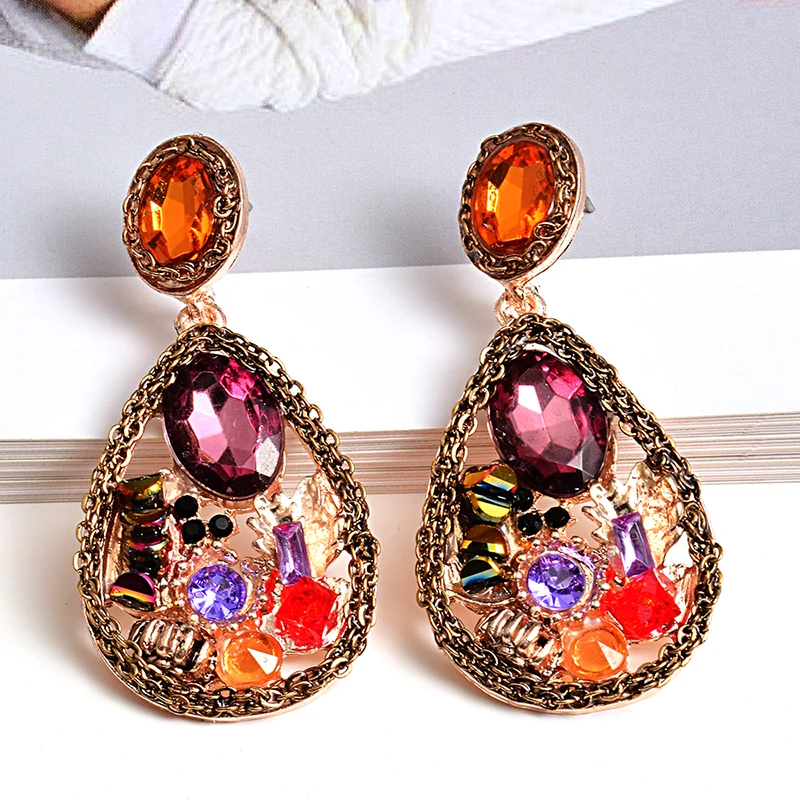 Новое поступление висячие серьги с цветными стразами высококачественные модные