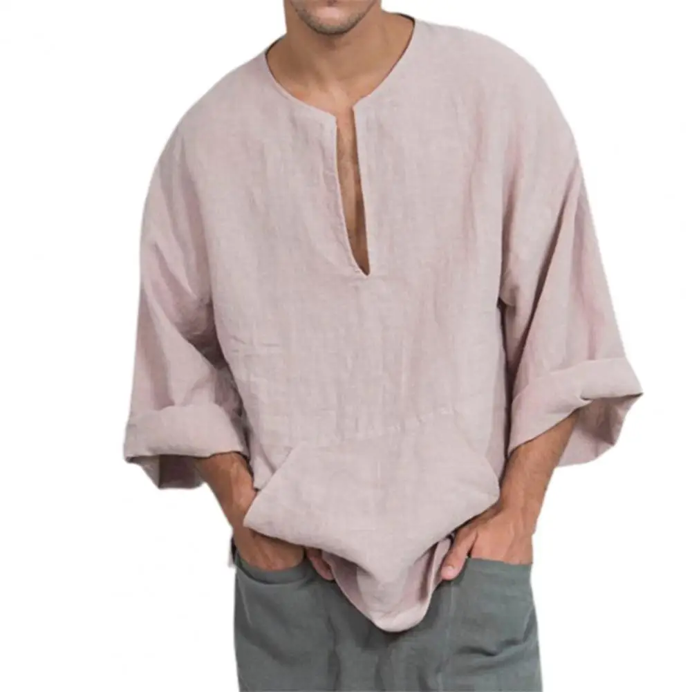 

80% Dropshipping!Summer Men's T-shirt Solid Color Loose Flare Sleeve V-neck Top Commuter Dating