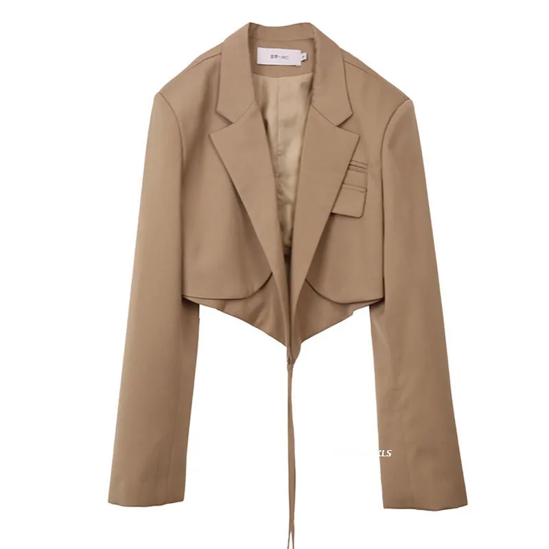 

2021 Spring New Ladies Korean Khaki blazer Chic Lace Lapel Long Sleeve Suit Short Coat Fashionable coats Women