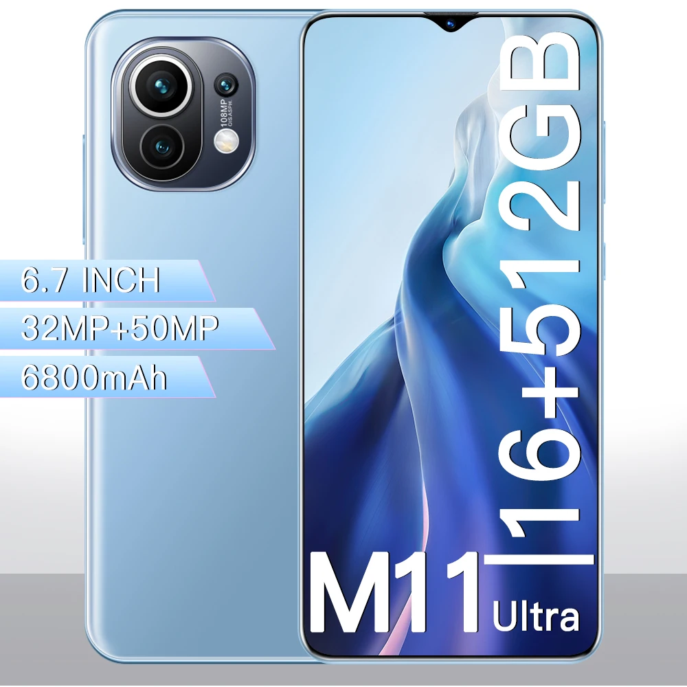 

M11 Ultra Smartphone Android 6.7in Display Big Screen Cell Phone 32+50MP 6800mAh Qualcomm 888 Deca Core Unlocked Cell Phones