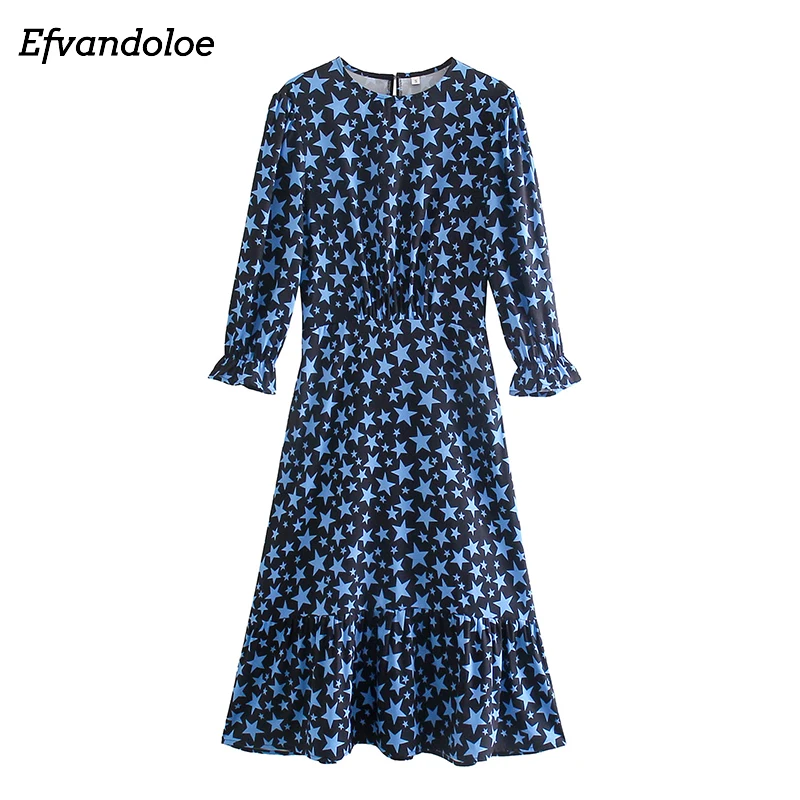 

Женское платье-миди со звездным принтом, повседневное черное ТРАПЕЦИЕВИДНОЕ ПЛАТЬЕ С О-образным вырезом и соединением внакрой, 2021