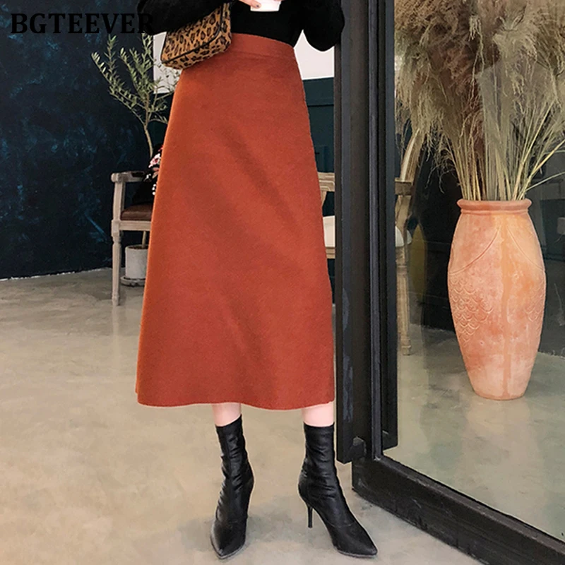 BGTEEVER весенние мягкие теплые женские шерстяные юбки Ретро стиль эластичная талия