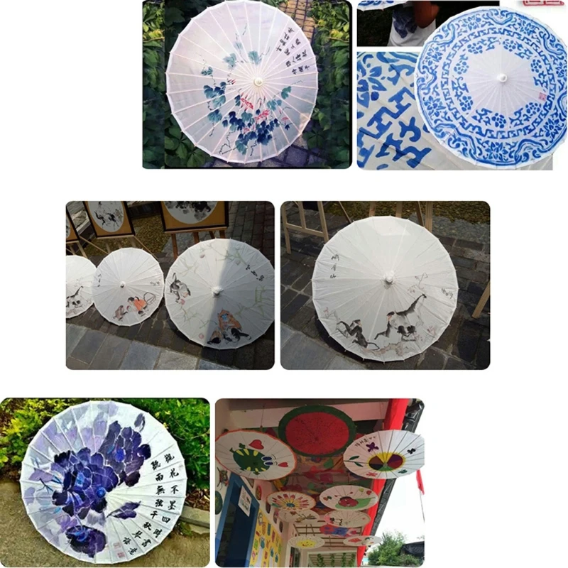 Белый чистый китайский бумажный зонтик H7JB Детские краски сделай сам