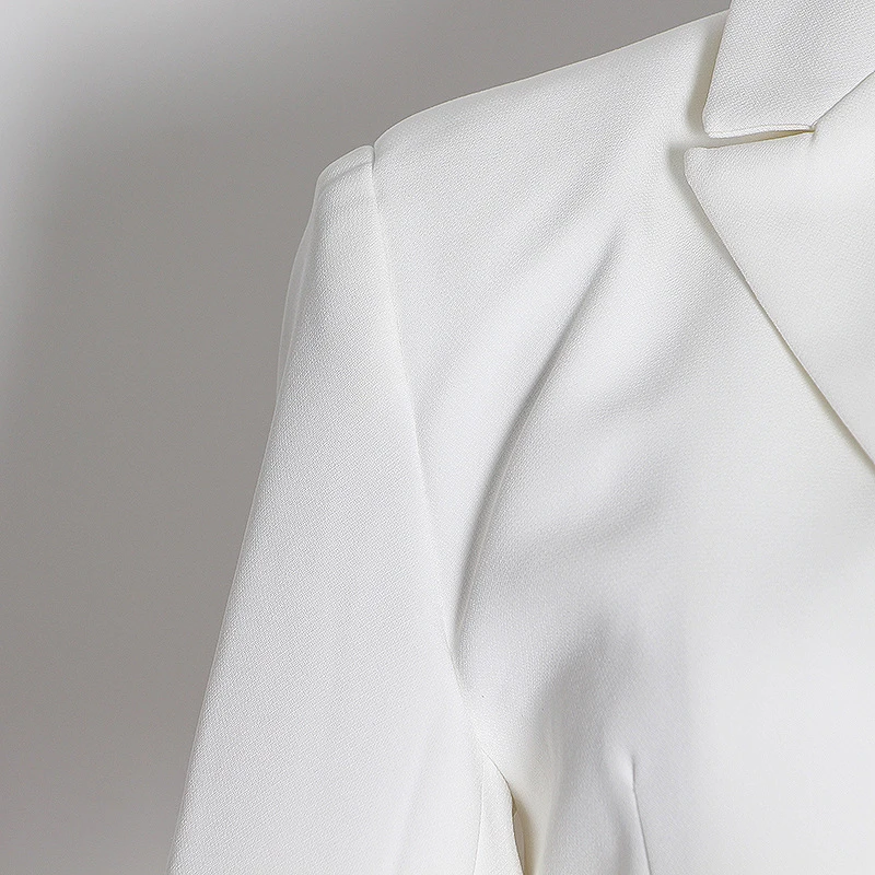 

GALCAUR Sexy White Hollow Out Blazers For Women Notched Long Sleeve Patchwork Elegant Short Coats Female 2021 Autumn Clothes New