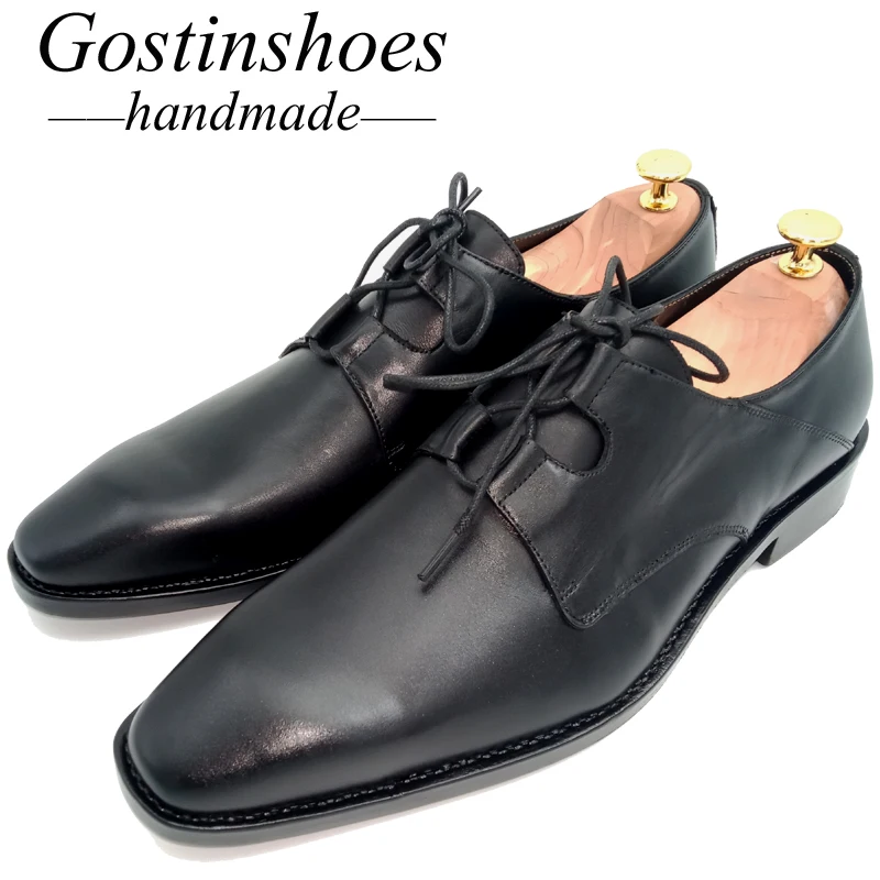 GOSTINSHOES/Мужские модельные туфли ручной работы черные деловые Дерби из натуральной