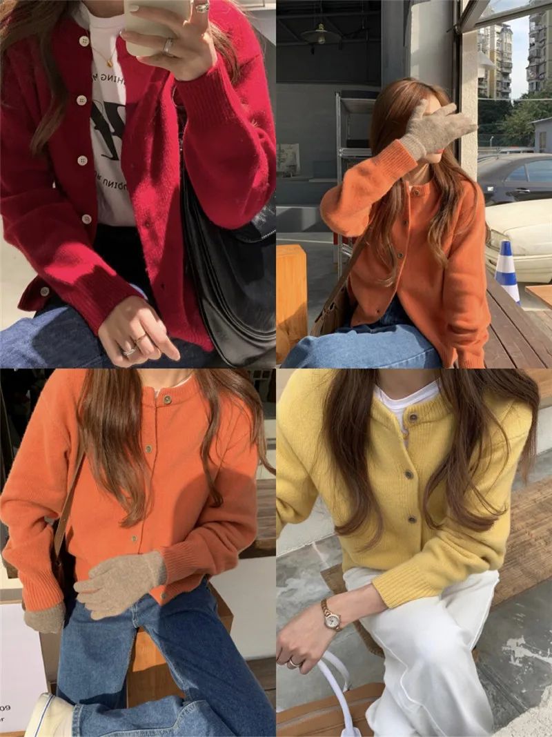 

GRUIICEEN New Collection 2021 Spring Solid Color Loose Knitting Cardigan Long Sleeve Sweaters Women Casual Coat