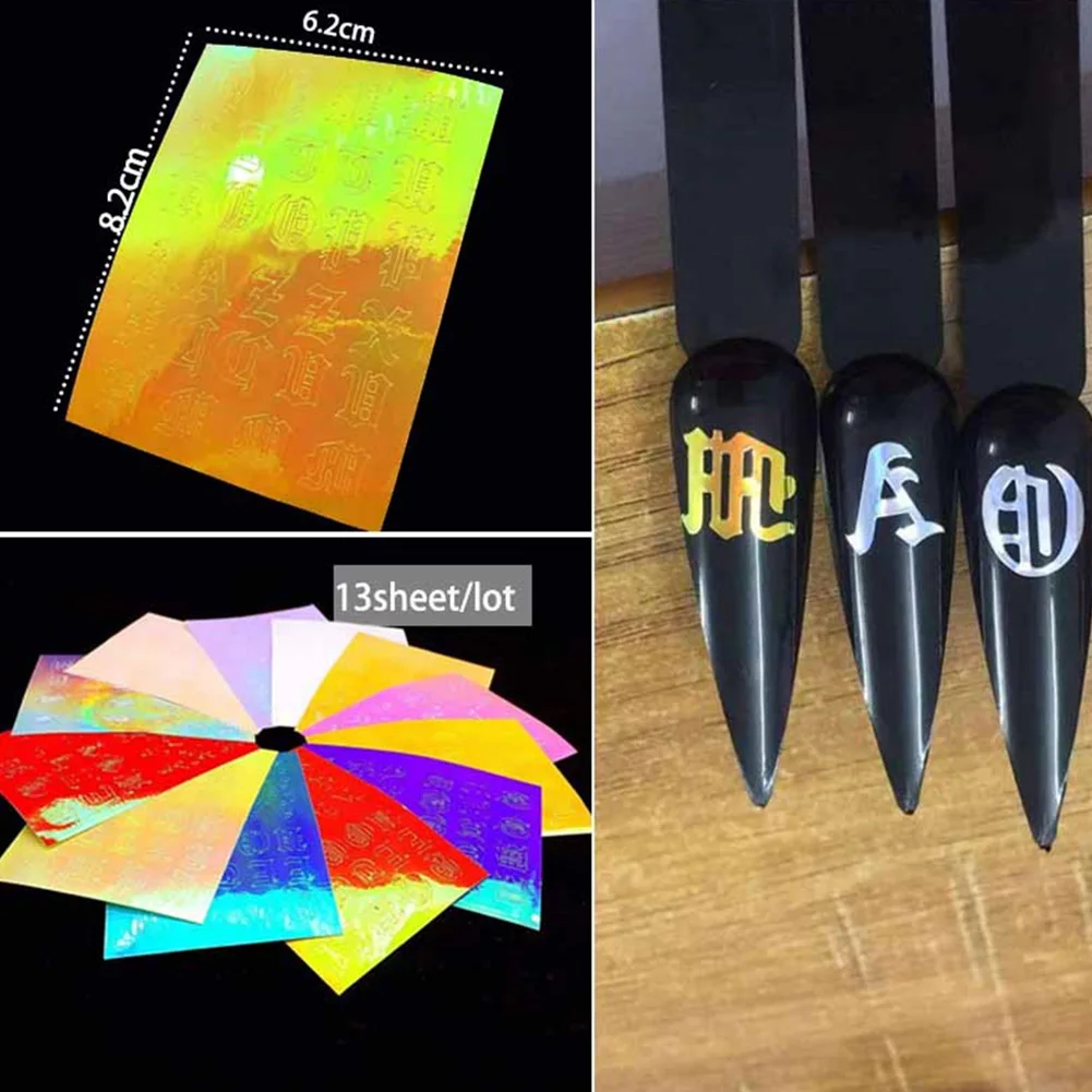 13sheet Home Party Stylish Holographic English Alphabet Manicure Accessories Makeup Convenient Self Adhesive Nail Art Sticker | Красота и