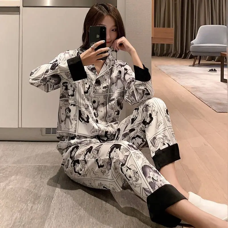 

Cardigan silk pajamas long sleeve ice silk large size home suit women