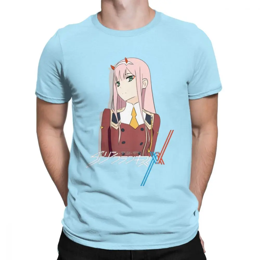 Darling In The Franxx 02, Мужская футболка, винтажные футболки, хлопок, с коротким рукавом, японская анимация, футболка, Новое поступление, топы - Цвет: Небесно-голубой