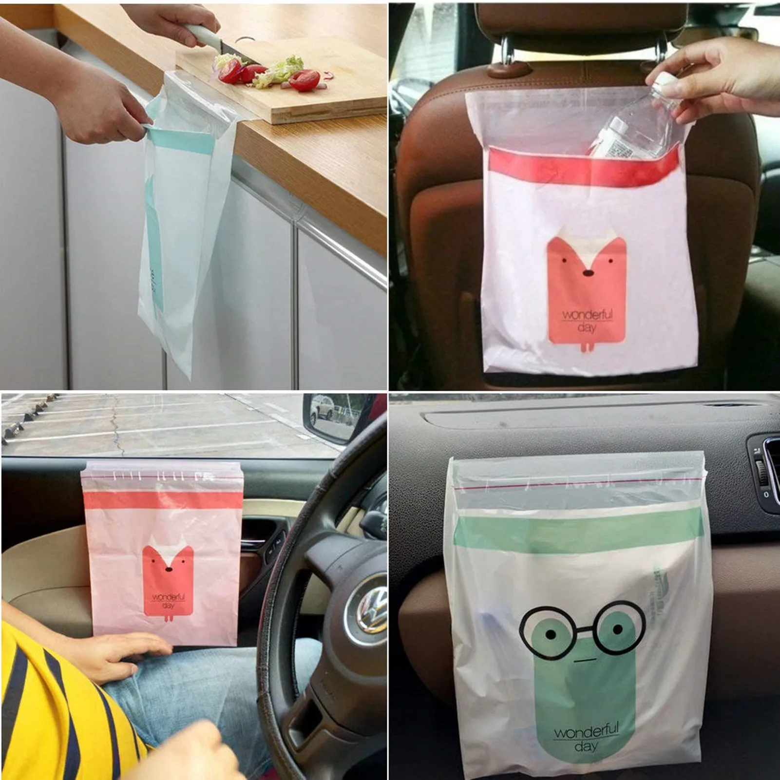 

15PCS/60PCS Car Interior Cleaning Tools Car Trash Bags Adhesive Disposable Cartoon Garbage Bag for Car/Office/Kitchen/Travel