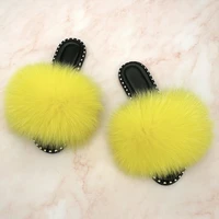 fluffy slippers rivet jelly sandals fur flip flops ladies indoor luxury shoes women 2021 sandals wholesale real fur slides