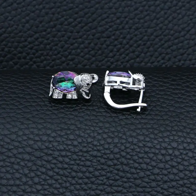 Elephant 925 Silver Jewelry Sets Mystic Rainbow Cubic Zirconia White Crystal Stud Earrings/Pendant/Necklace/Ring Set | Украшения и