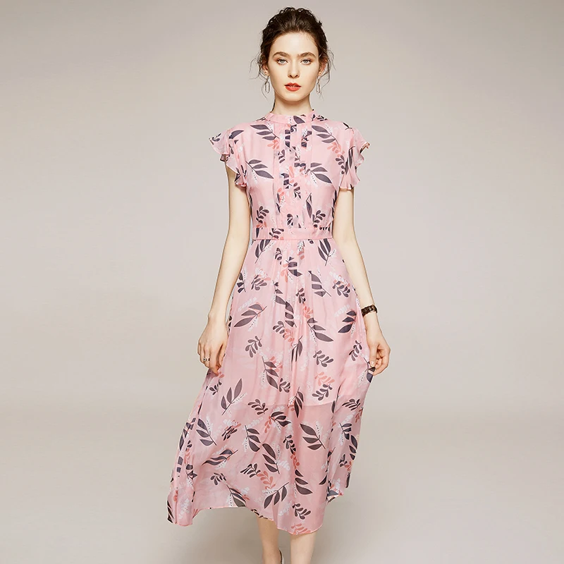 2021 летние платья элегантные модные Стенд воротник с короткими гофрированными