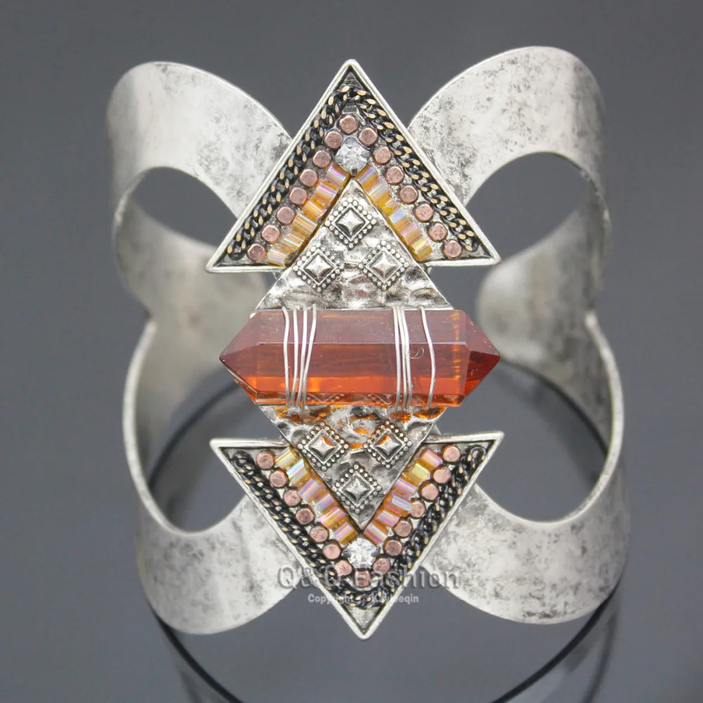 Винтажные посеребренные браслеты со стрелками камни для женщин Большие широкие