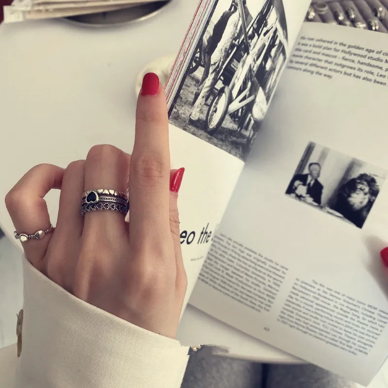 Hip-Hop/rock Retro Do Old Wind Hollowed-out Ring Temperament Black Oil Love Personality Tide Ins Cool Index Finger | Украшения и