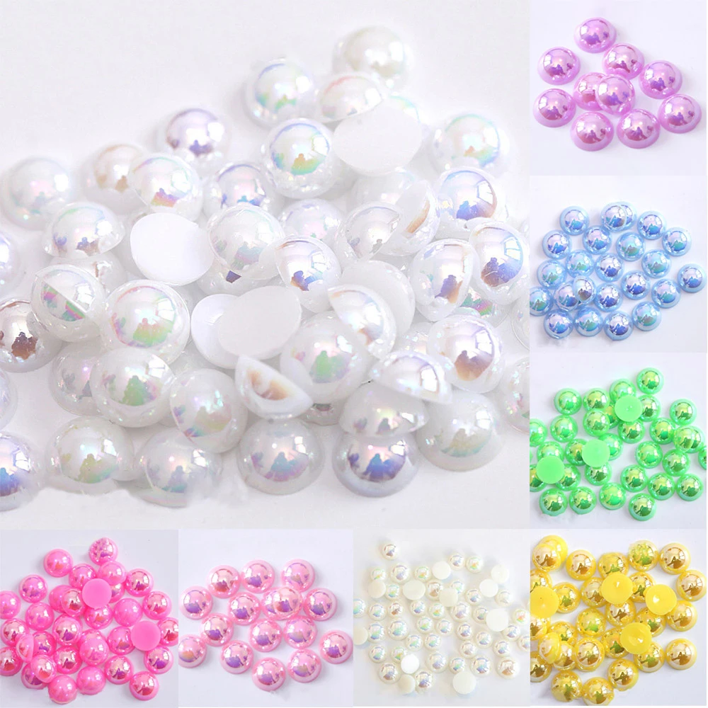 2/3/4/5/6/8/10/12/14 MM Acrylic ABS Beads Pearl Imitation Half Round Flatback AB Colors Bead For Jewelry Making DIY Accessories