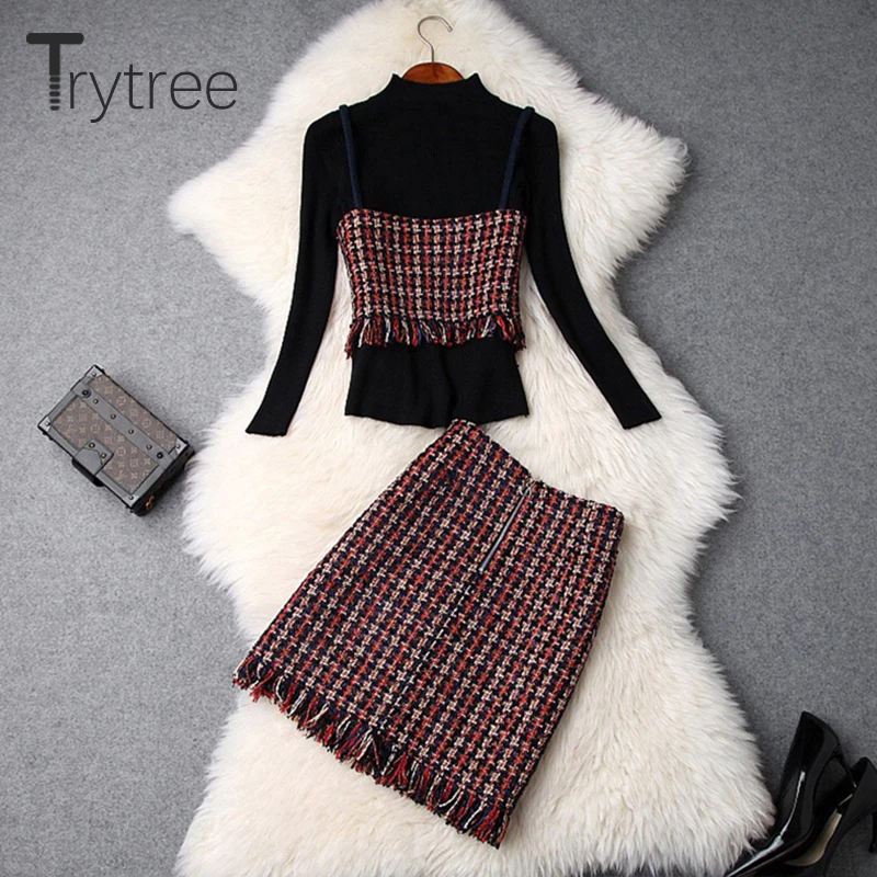 Осенне зимний женский комплект из трех предметов Trytree повседневная водолазка