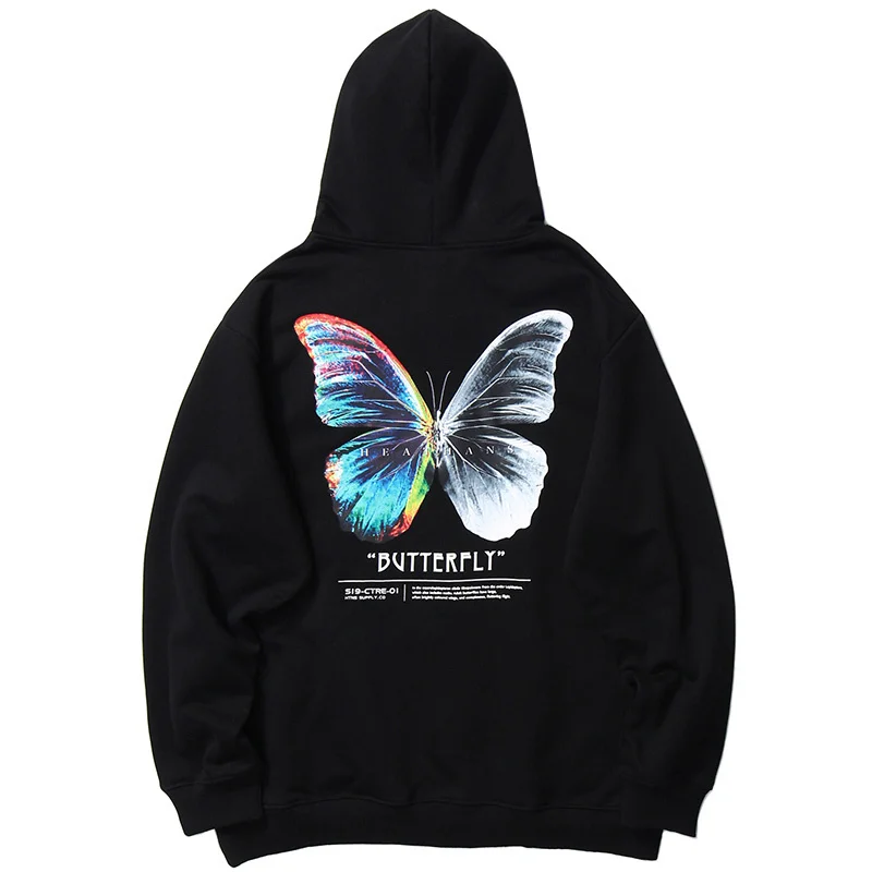 

Hoodies Men Japanese Hip Hop Sweatshirt Hoodie Color Butterfly Streetwear Harajuku Oversize Fleece Thicken Pullover Hoodie