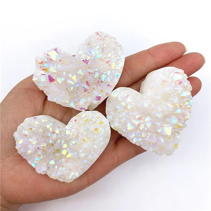 

Beautiful 1PC Natural Aura White Quartz Crystal Cluster Heart Shaped Electroplated Point Shiny Rockquartz Natural Quartz Crystal