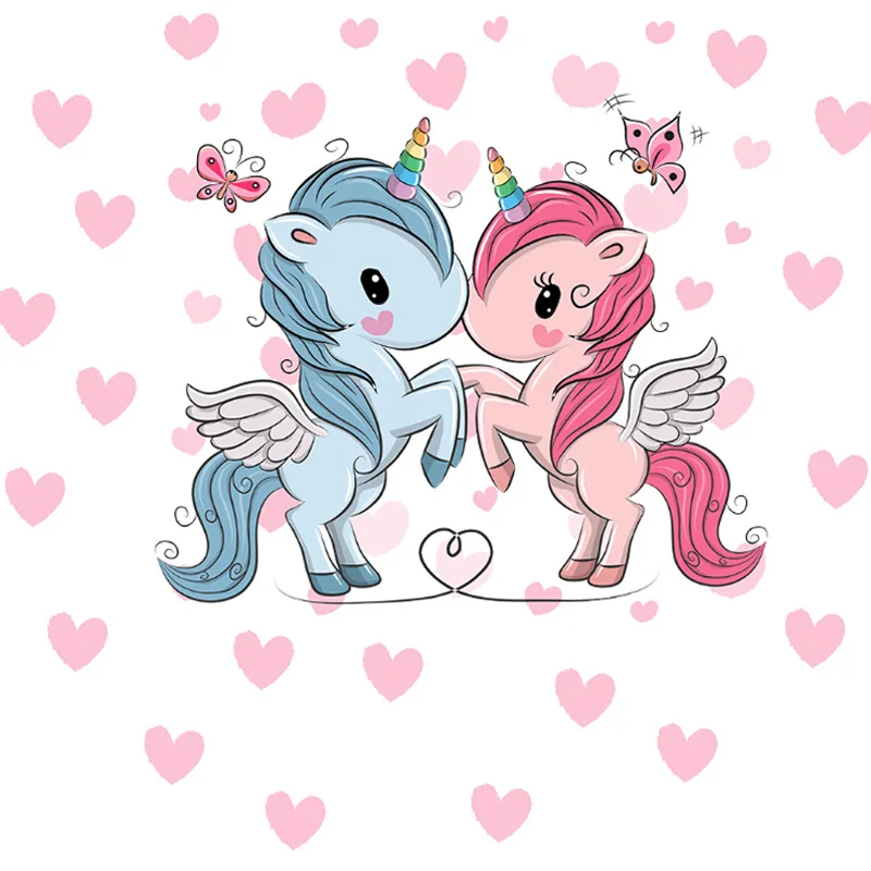 

Cartoon Unicorn Heart Butterfly Pattern Wall Sticker For Kids Bedroom Decoration DIY Cute Unicorn Animal Wall Mural Art Decals