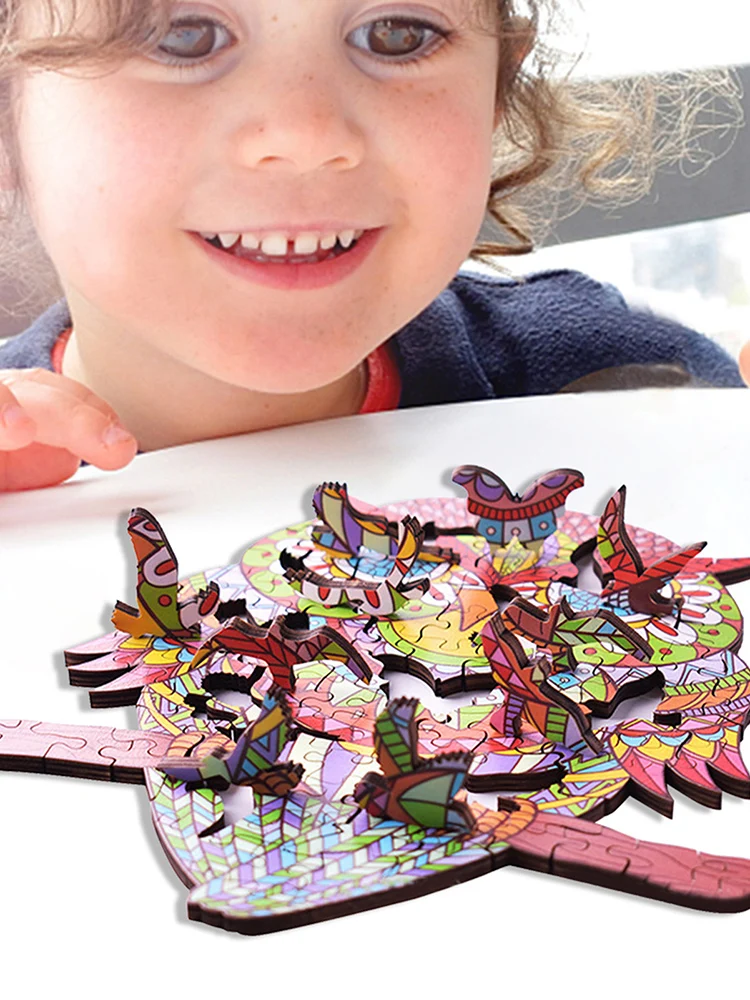 

Wooden Jigsaw Puzzle Unique Shape Animal Puzzle For Adults Kids Mysterious Owl Irregular Shaped Wooden Puzzle Building Block Toy