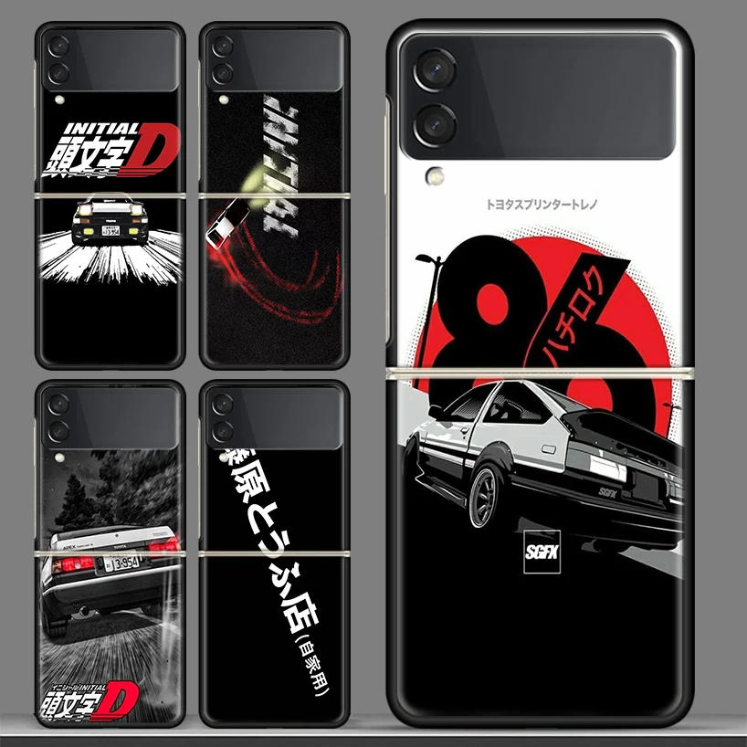 

Amine Intital D AE86 Car Black Phone Case For Samsung Galaxy Z Flip 3 PC Cover ZFlip 3 5G Luxury Art Pattern Bumper Coque Shell